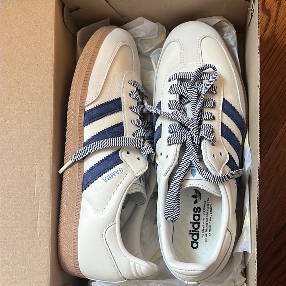 Adidas Samba White and Navy Sneakers size 9 women’s BNIB